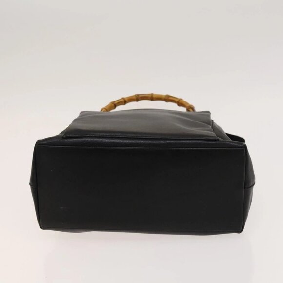 GUCCI Bamboo Hand Bag Leather 2way Black Gold - Picture 11 of 16